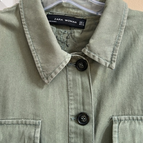 Zara Women's Collar Long Sleeves Button Up Tassel Jacket Olive Green - Picture 9 of 12